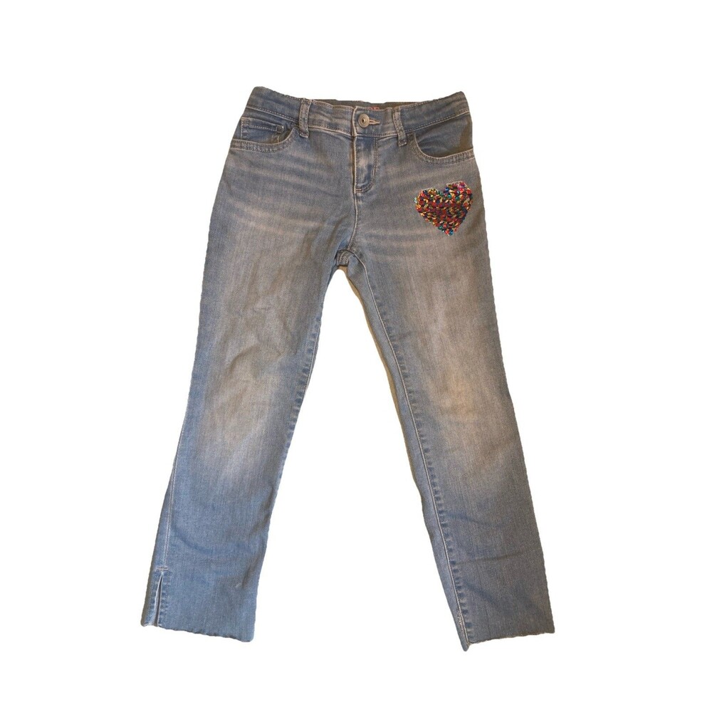 Girls' 6x/7 Children's Place Jeans, Sequin Heart, Super Skinny, GUC